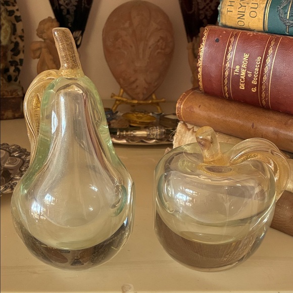 Murano Glass Pear and Apple bookends